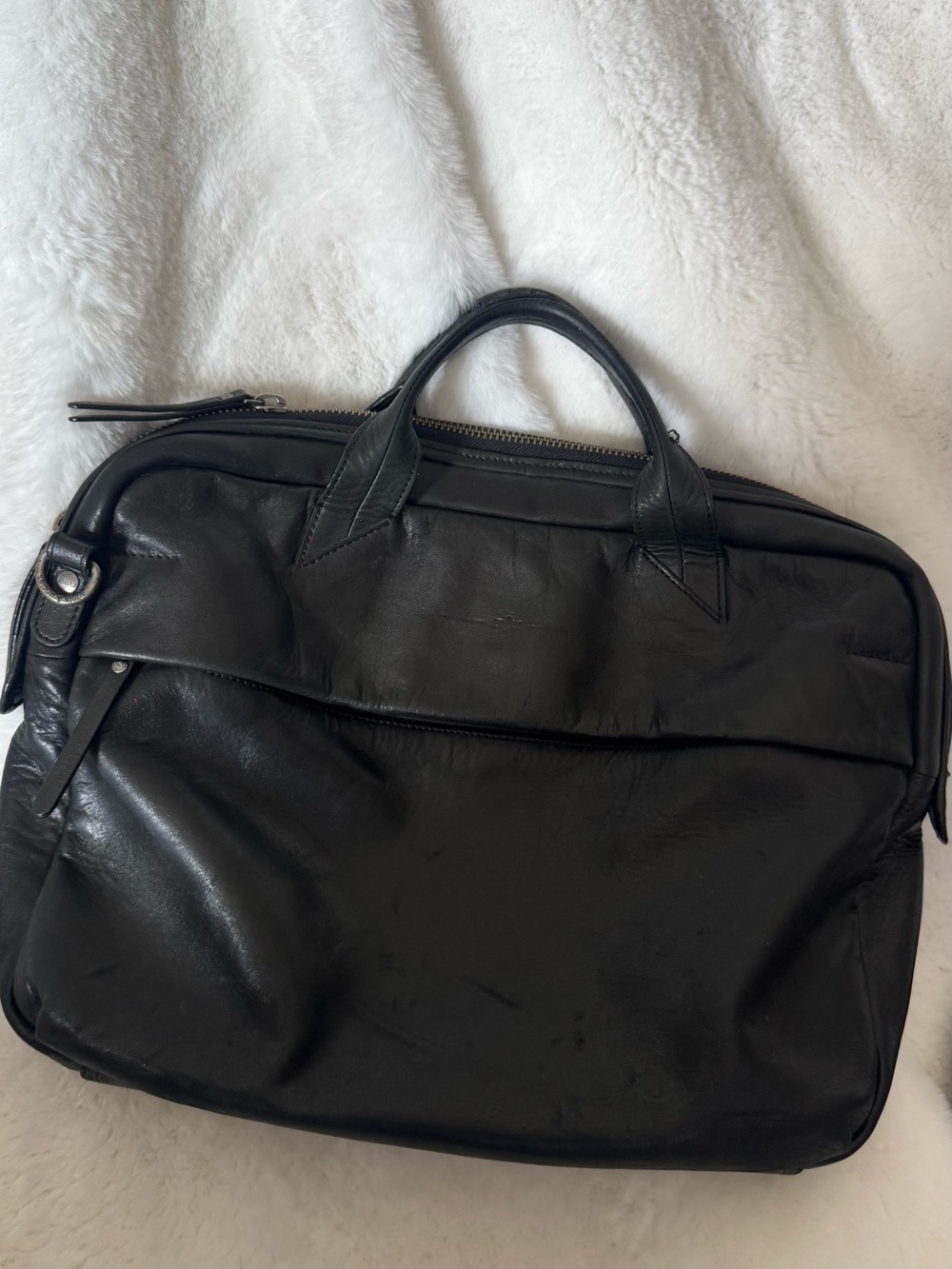 Men's Black Leather Briefcase with Top Handles